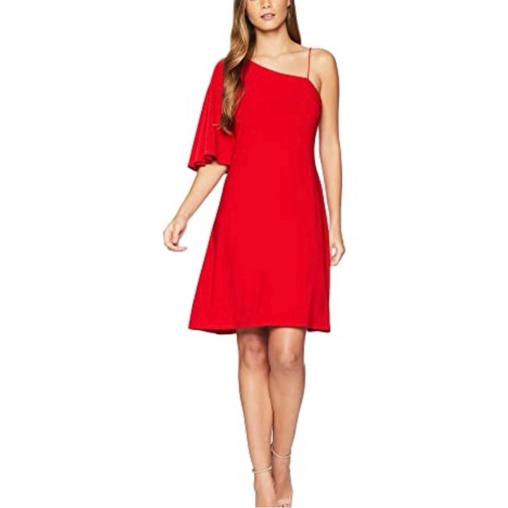 Lauren Ralph Lauren Lined One Shoulder Flutter Sleeve Dress 12